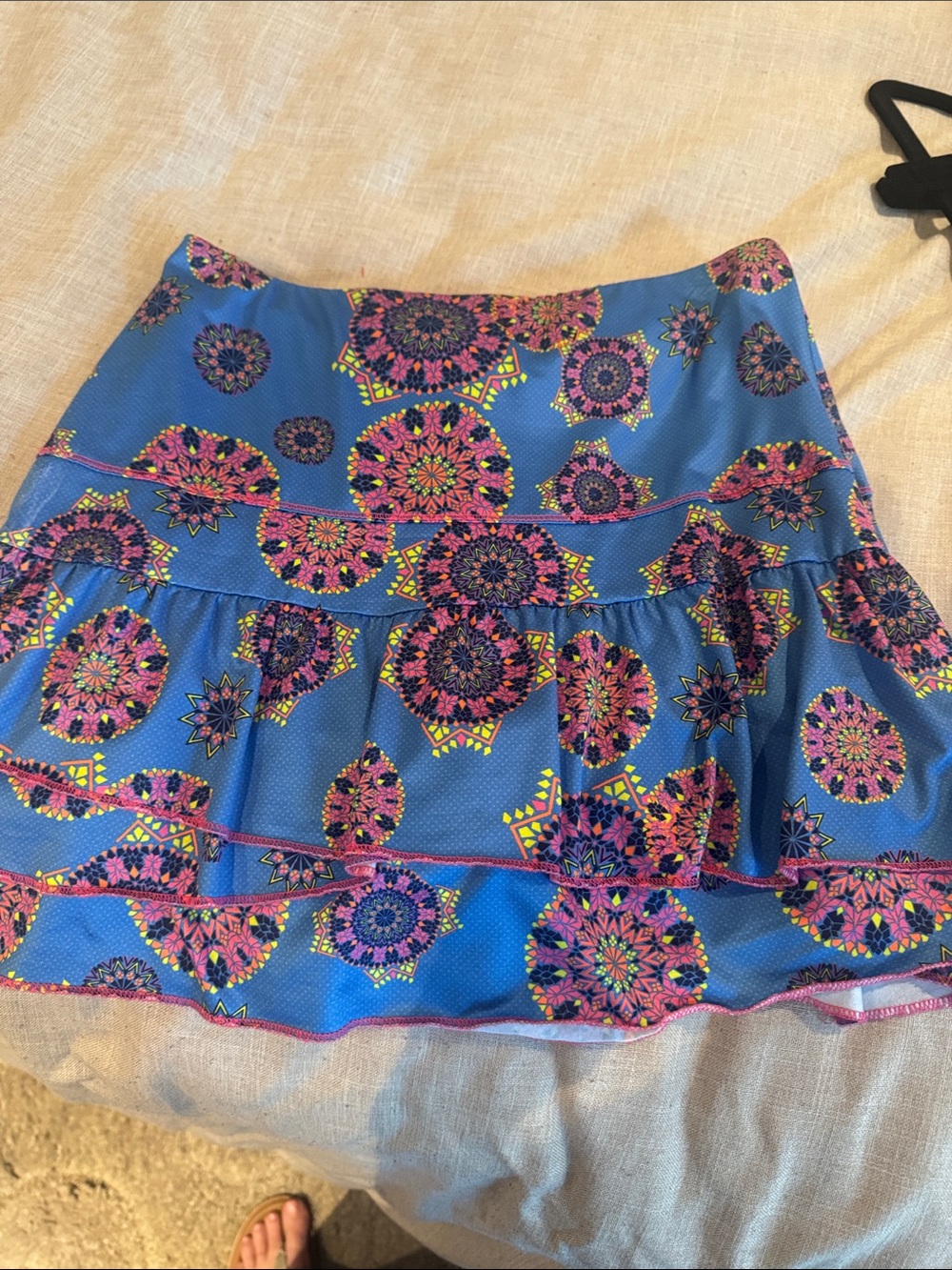 Lucky in Love Blue Mini Skirt with Pink & Yellow Kaleidoscope Print